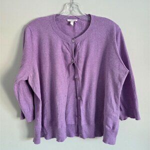 EILEEN FISHER | Organic Cotton Cashmere Sweater Cardigan Buttons Purple Sz XL